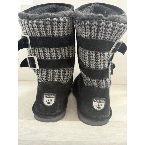 Bearpaw Boshie Black Suede Knit Sheepskin Wool Buckle Boots Youth Size 5 - Picture 5 of 8